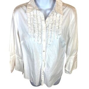 M Vintage White Linen Blend Ruffle Button Down George Top Medium Academia Preppy